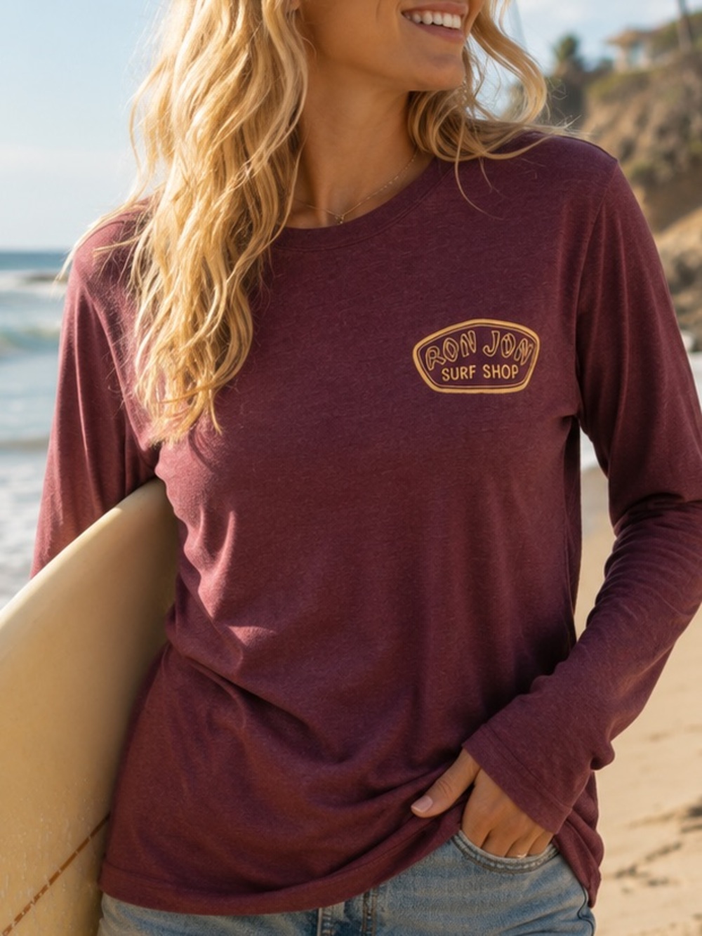 Ron Jon Surf Shop Cocoa Beach Long Sleeve T-Shirt Maroon Graphic Men’s Small